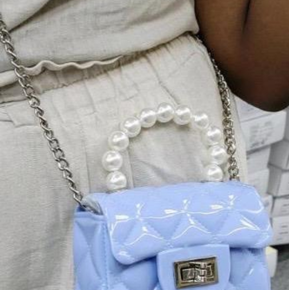 Periwinkle blue Mini cross body purse.